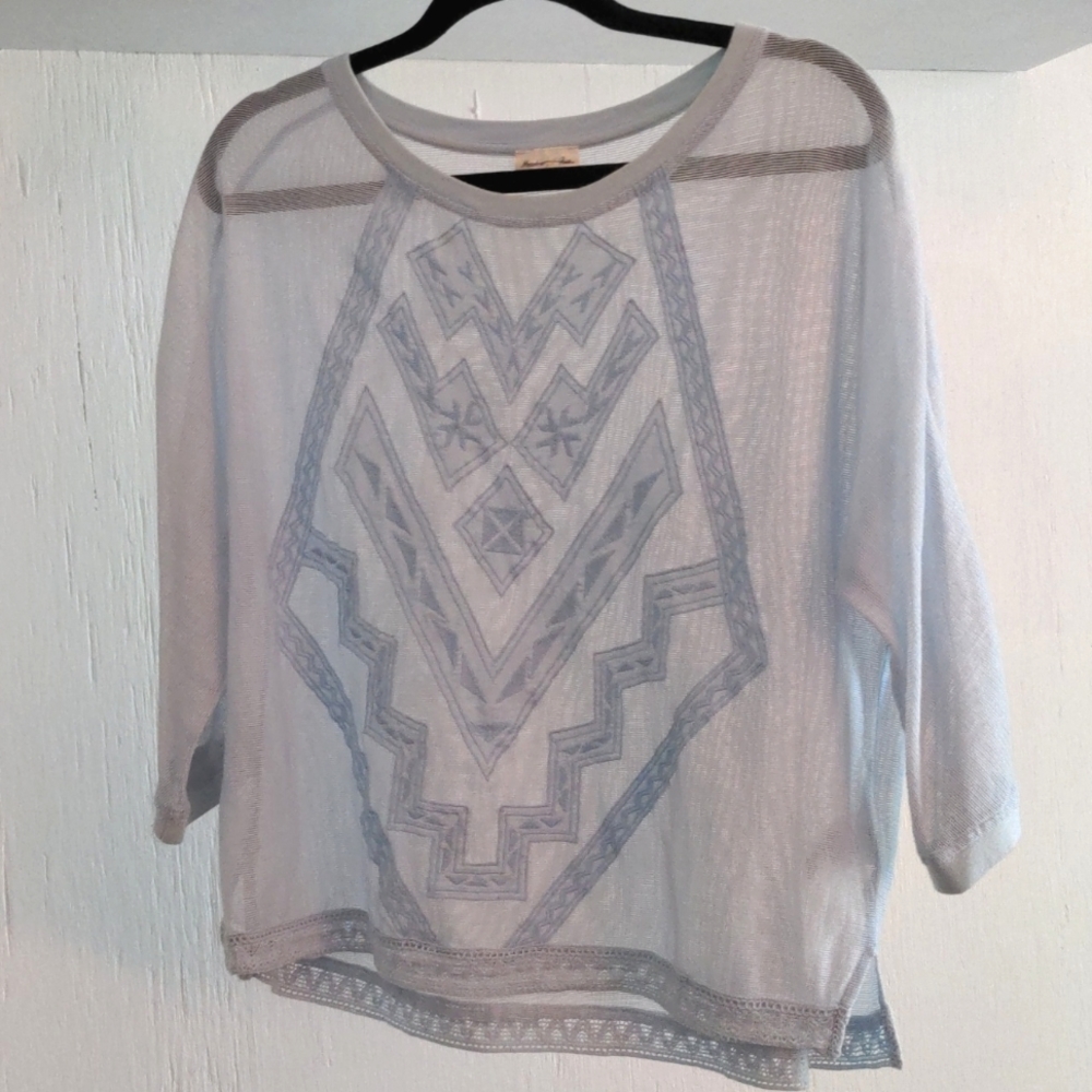 Anthropologie meadow rose light blue mesh top